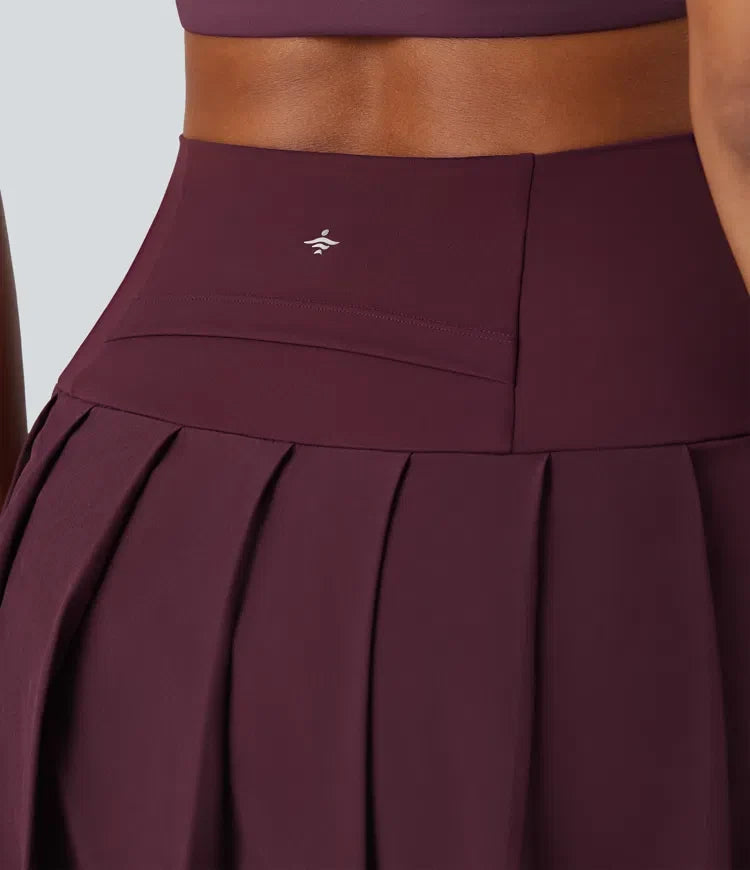 Breezeful med hög midja plisserad 2-i-1 kontrastmesh snabbtorkande dans stigbygel leggings med kjol med fickor