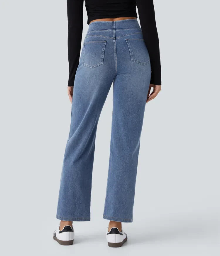 Halara Flex med hög midja och fickor raka ben tvättad vardagsjeans