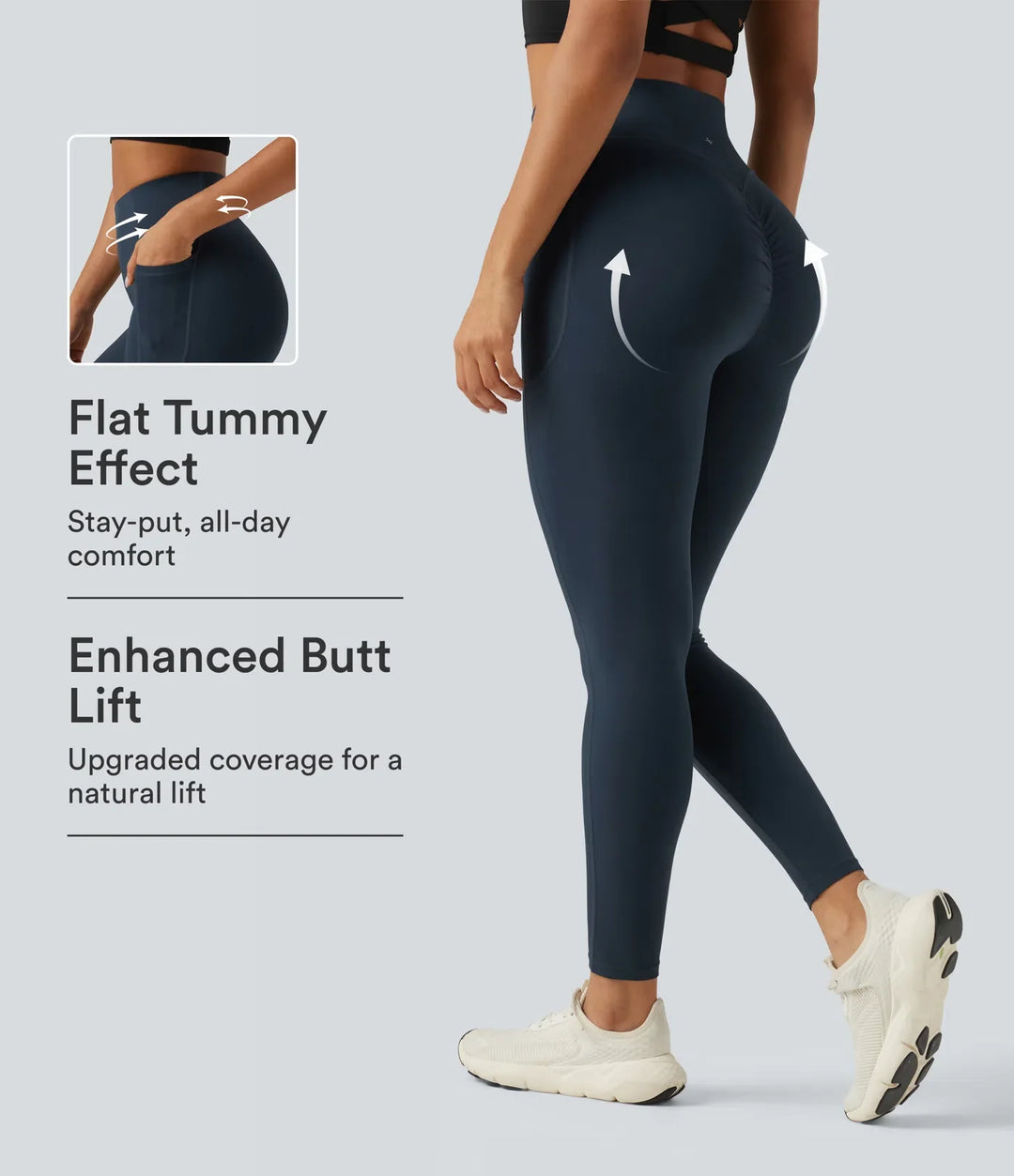 Lyckera UltraSculpt högmidjad scrunch med rumplyft magkontroll formande träningsleggings med fickor