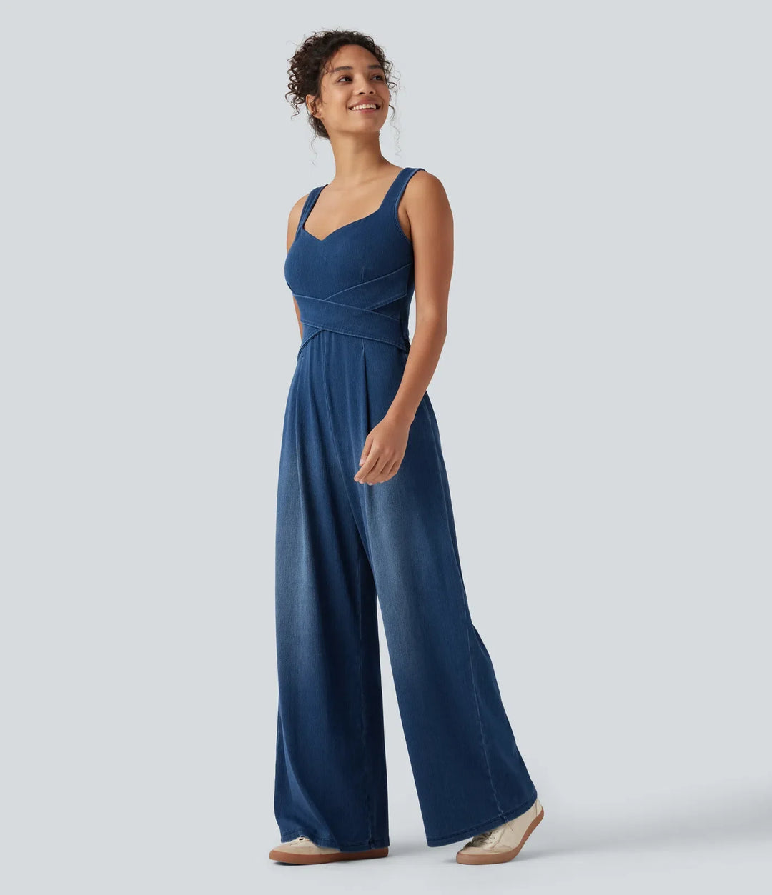 Halara Flex inbyggd bh denim jumpsuit för vardag med fickor – Easy Peezy-utgåva