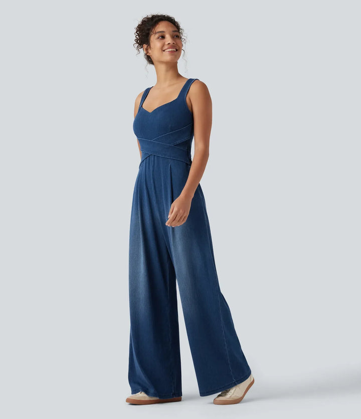 Halara Flex inbyggd bh denim jumpsuit för vardag med fickor – Easy Peezy-utgåva