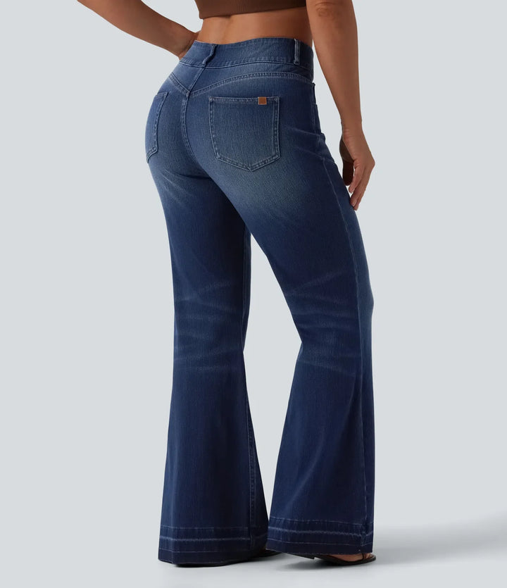 Halara Flex asymmetrisk med medelhög midja för vardag utsvängd jeans med fickor