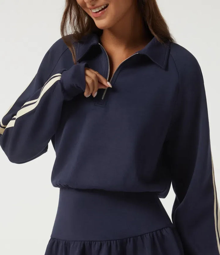 Slagkrage långärmad raglan sida randig vardaglig mini sweatshirt klänning