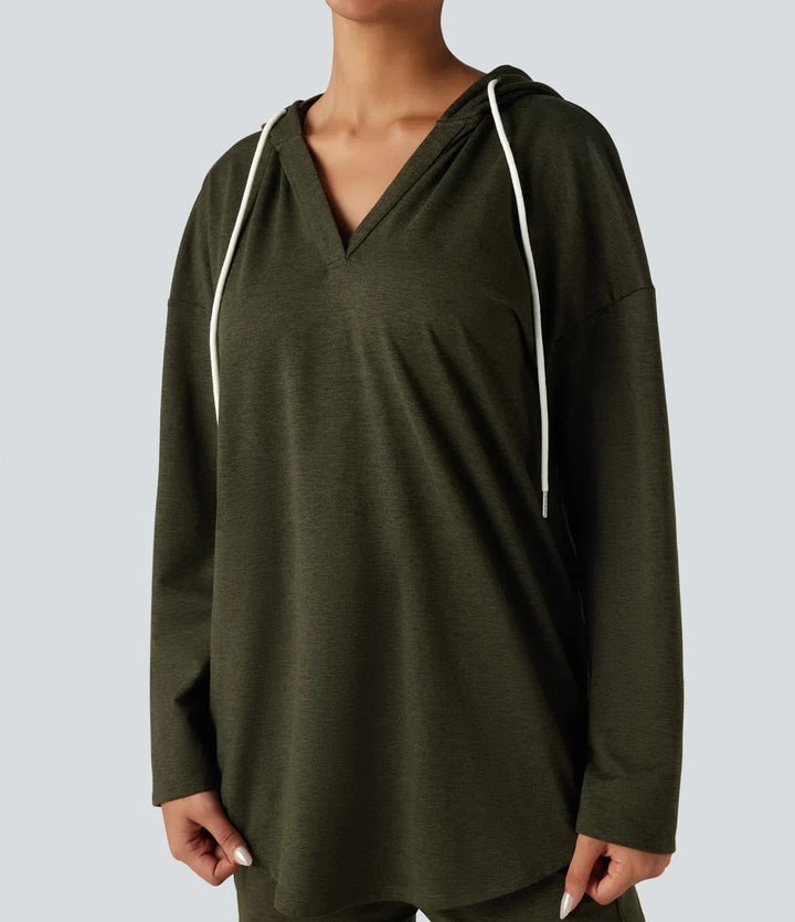 Med huva rundad fåll oversized snabbtorkande vardaglig melerad sweatshirt-UPF40+