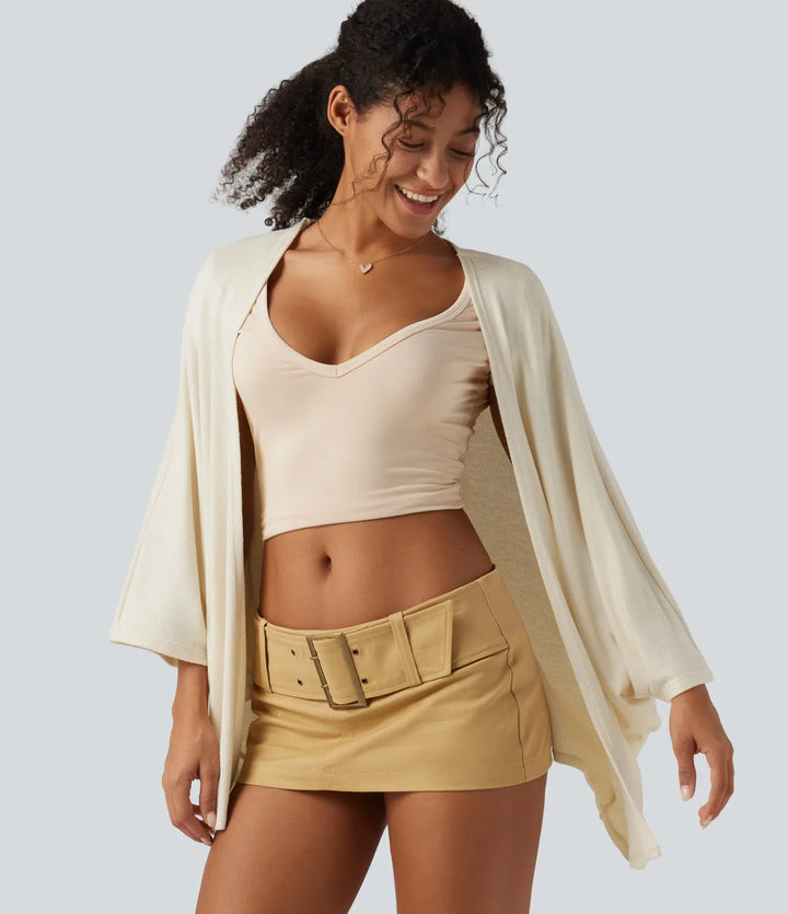 Öppen front fladdermus 3/4 ärm vardaglig cardigan