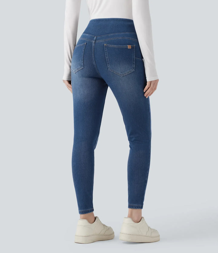Halara Flex med hög midja denim för vardag smal 7/8 leggings med fickor