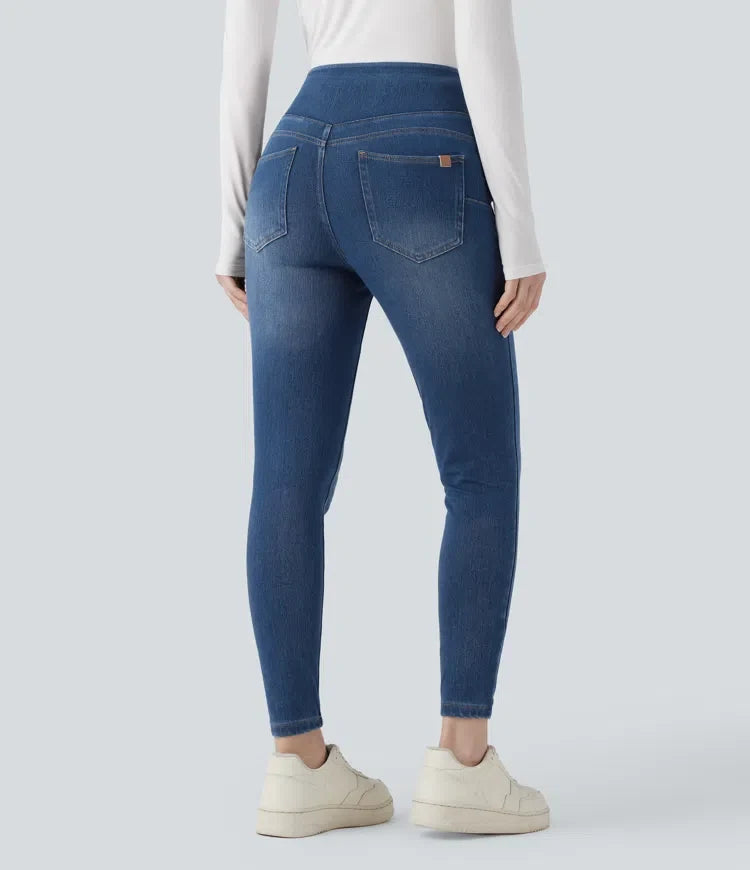 Halara Flex med hög midja denim för vardag smal 7/8 leggings med fickor