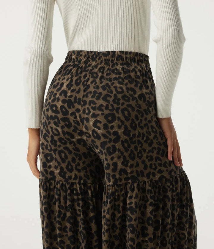 Högmidjad leopardmönster baggy vardagsbyxor med fickor