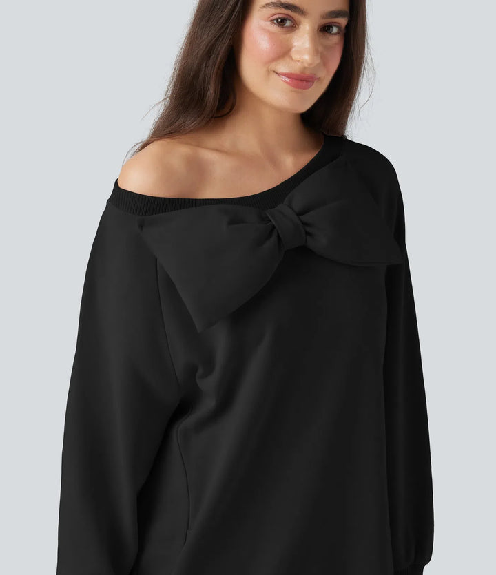 Rosett båtringad långärmad vardaglig bomull sweatshirt med fickor