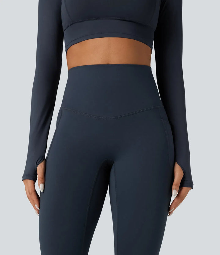 Halara Ultrasculpt Heat med hög midja och magkontroll omlott bak fleece löparleggings med fickor