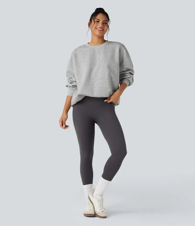 Rund hals långärmad avslappnad vardaglig sweatshirt med fickor