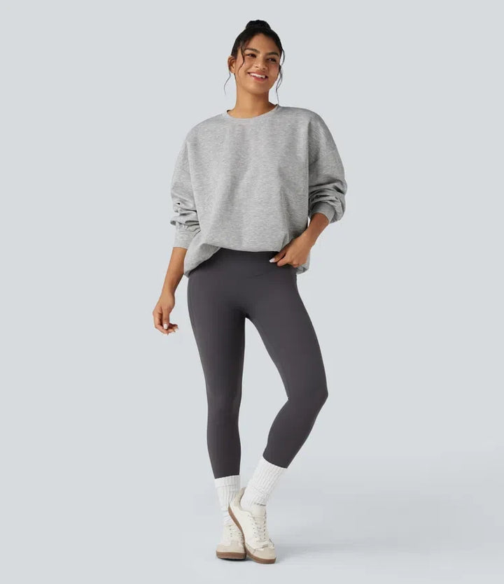 Rund hals långärmad avslappnad vardaglig sweatshirt med fickor