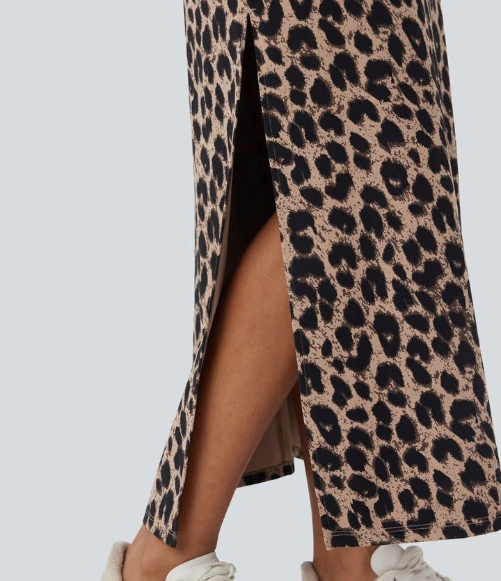Halara UltraSculpt leopardmönstrad med hög midja slits maxi vardagskjol