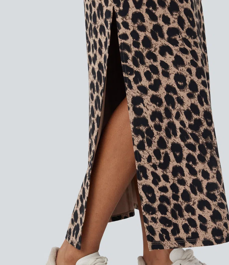 Halara UltraSculpt leopardmönstrad med hög midja slits maxi vardagskjol