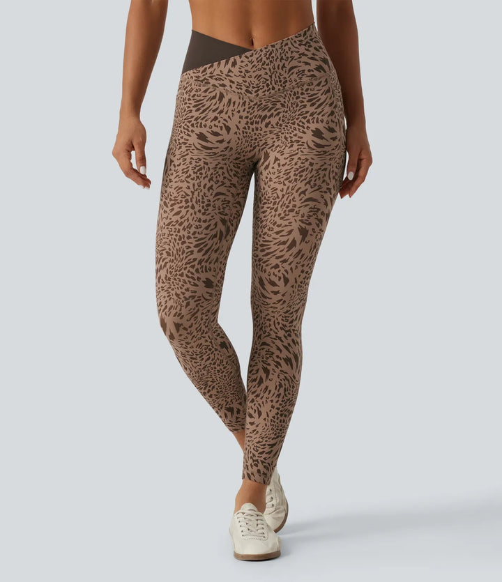 Lyckera UltraSculpt leopardmönster högmidjad crossover skinny yogaleggings med fickor