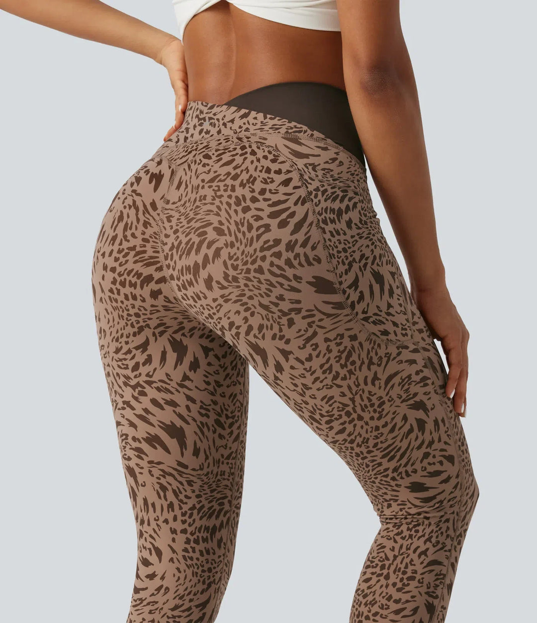 Lyckera UltraSculpt leopardmönster högmidjad crossover skinny yogaleggings med fickor