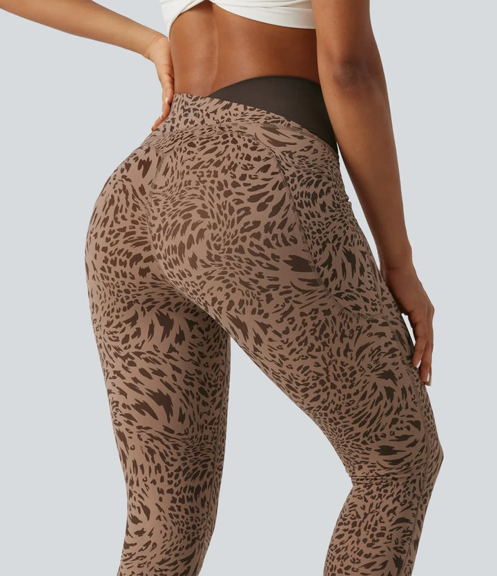 Lyckera UltraSculpt leopardmönster högmidjad crossover skinny yogaleggings med fickor