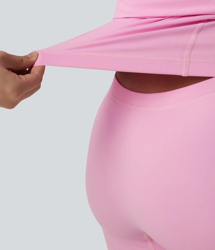 SoftlyZero luftig rund hals kortärmad 2-i-1 InstantCool mini aktiv yogaklänning med fickor-Easy Peezy Edition