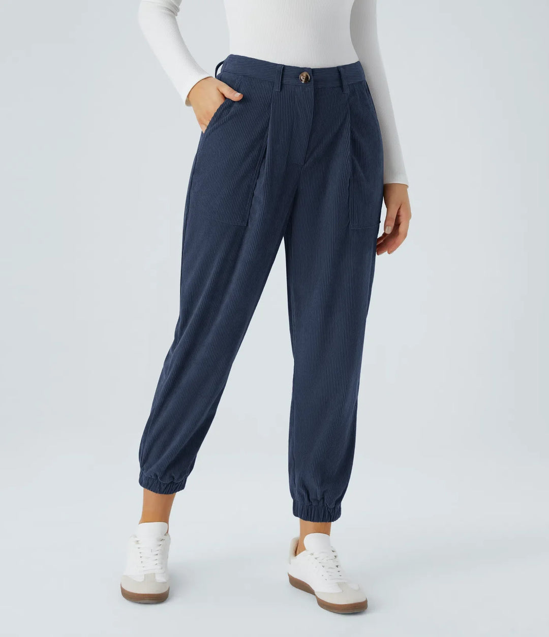 Medelhög midja dragkedja fickor manchester vardaglig joggers