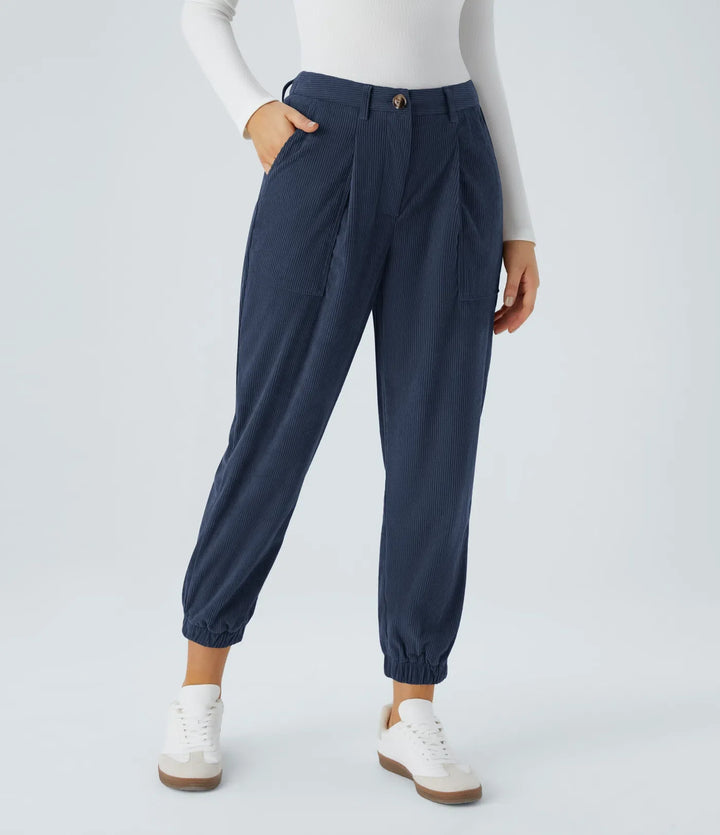 Medelhög midja dragkedja fickor manchester vardaglig joggers