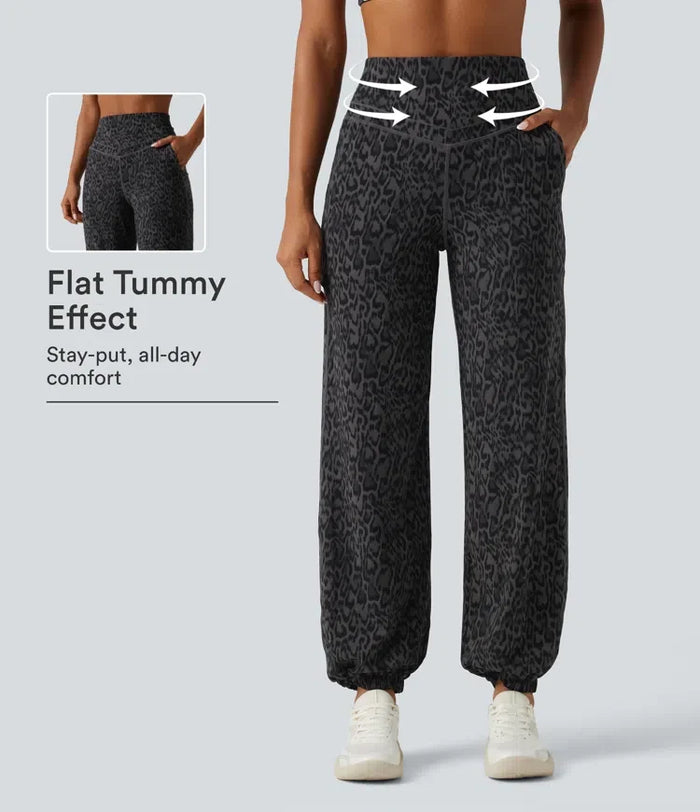 Halara UltraSculpt leopardmönstrad med hög midja och magkontroll yoga joggingbyxor med fickor