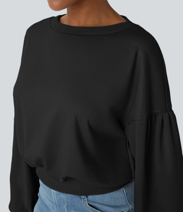 Rund hals nedhasad axel bishop ärm avslappnad vardaglig sweatshirt