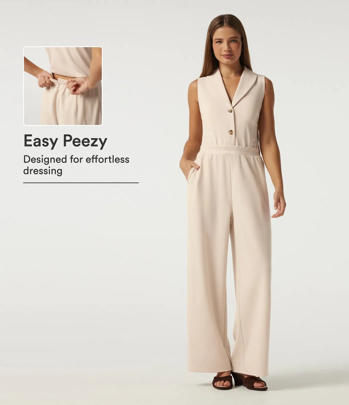 Slagkrage krage ärmlös raka ben arbetsjumpsuit med fickor - Easy Peezy Edition