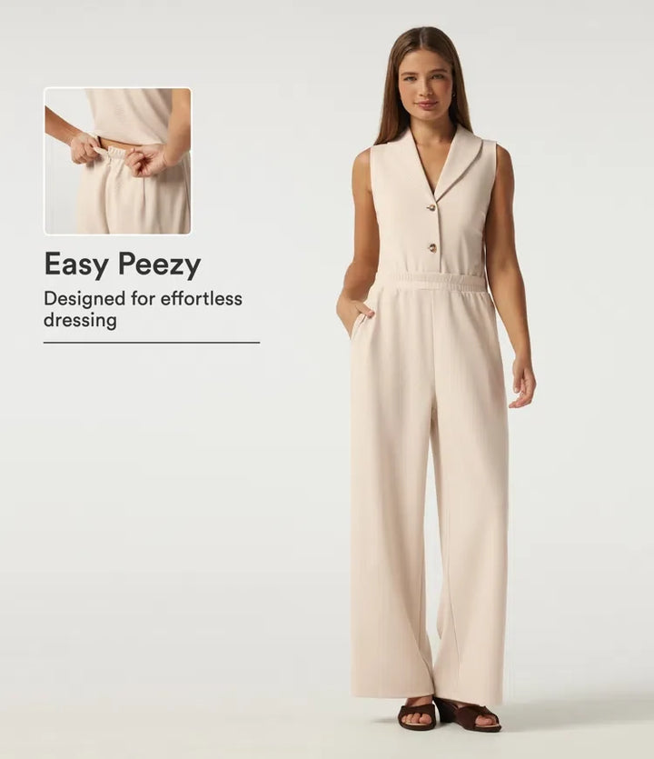 Slagkrage krage ärmlös raka ben arbetsjumpsuit med fickor - Easy Peezy Edition