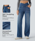 Halara Flex omlott med hög midja och magkontroll för vardag raka ben jeans med fickor