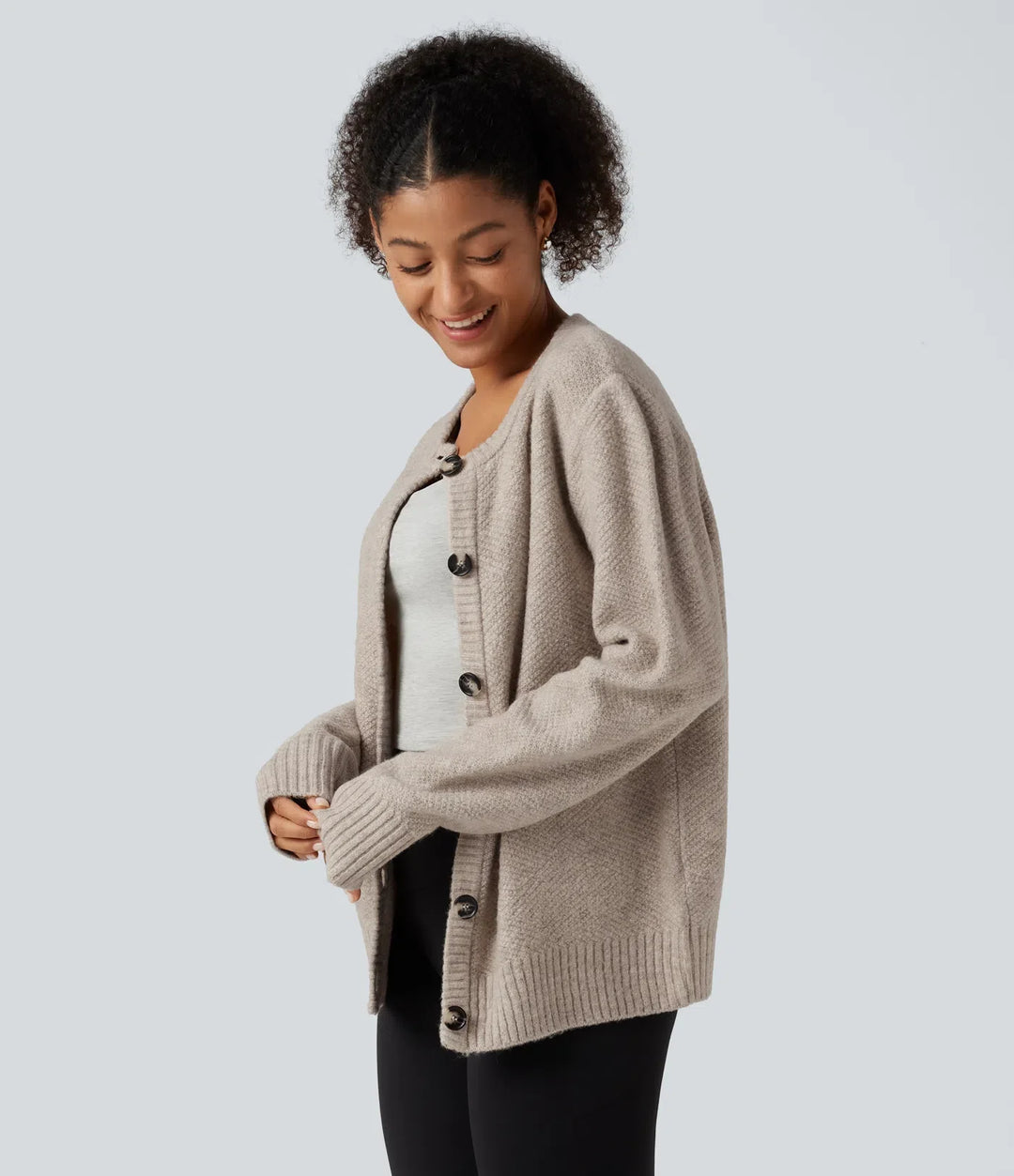 Rund hals långärmad knapp gylf arbetströja