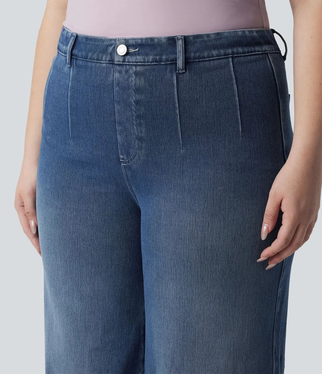 Halara Flex plusstorlek med hög midja och magkontroll vida ben vardagsjeans med fickor