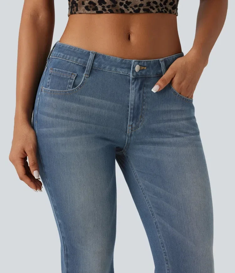 Lyckera Flex låg midja tvättad bootcut vardagsjeans med fickor