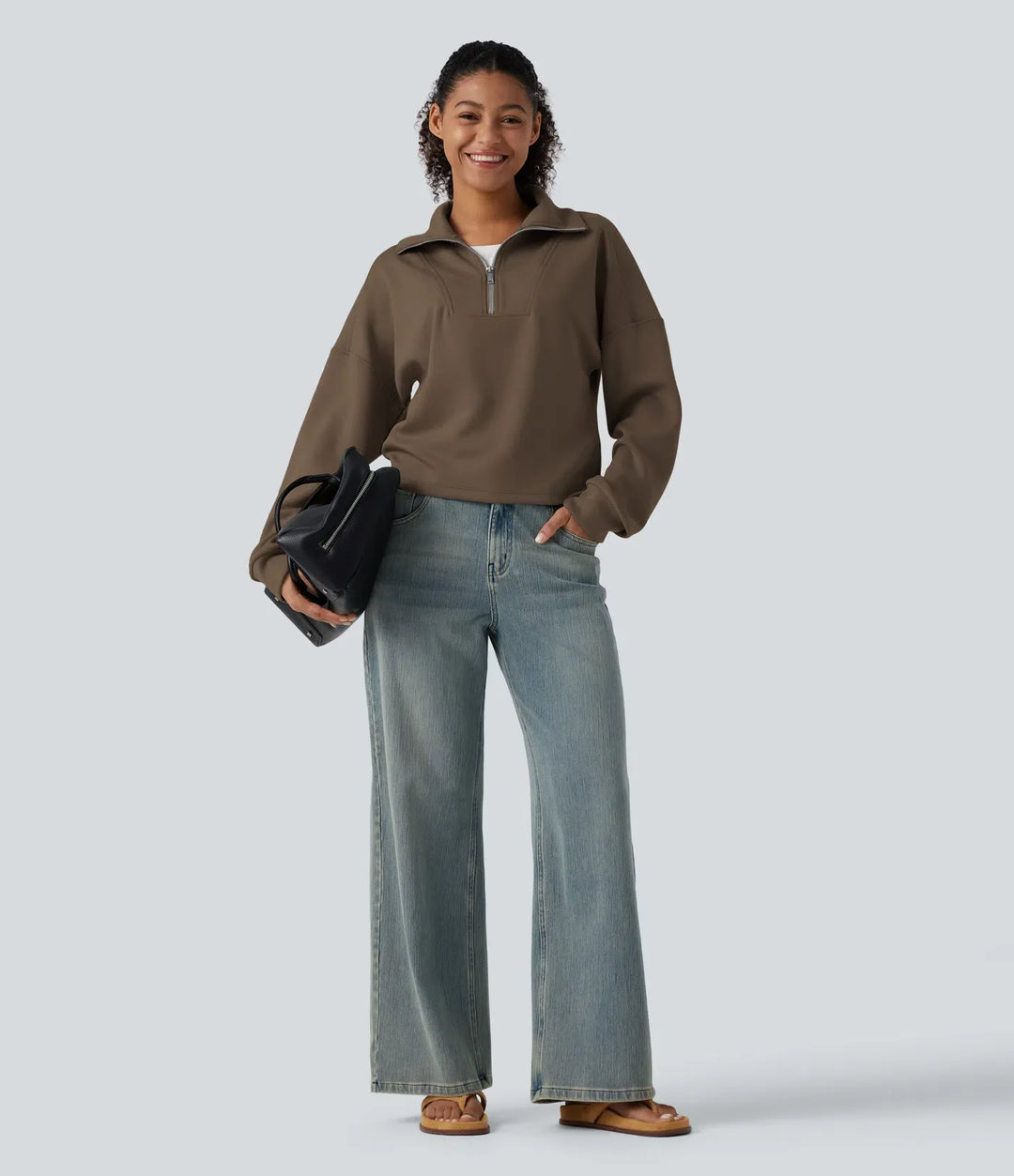 Halvpolo halv dragkedja långärmad arbete sweatshirt
