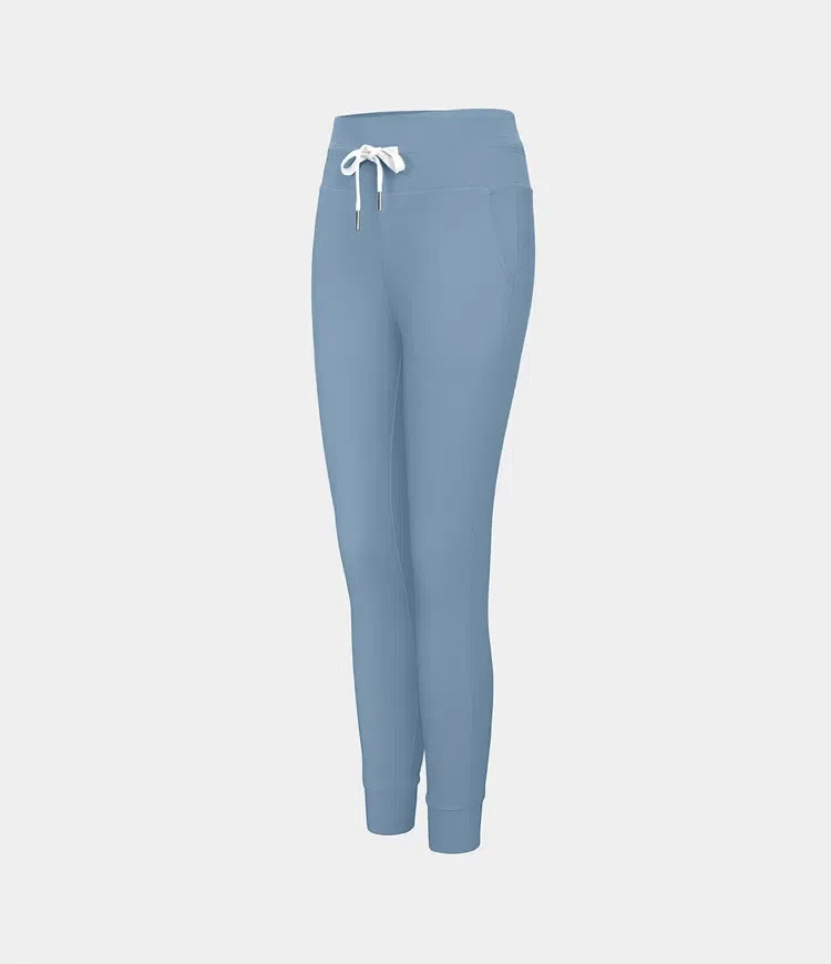 SoftlyZero Plush med hög midja dragsko ficka enfärgad fullängd joggingbyxor