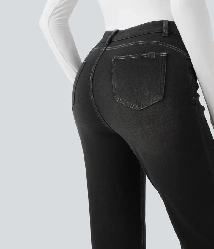 Halara Flex med hög midja och magkontroll rumplyftande denim för vardag bootcut leggings med fickor