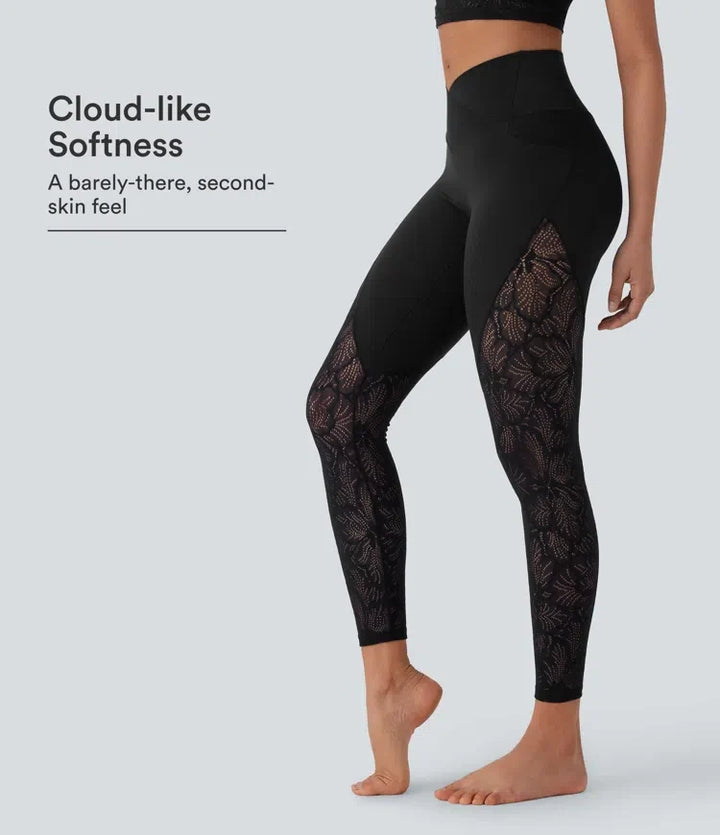 SoftlyZero högmidjad crossover ficka kontrastspets 7/8 yogaleggings