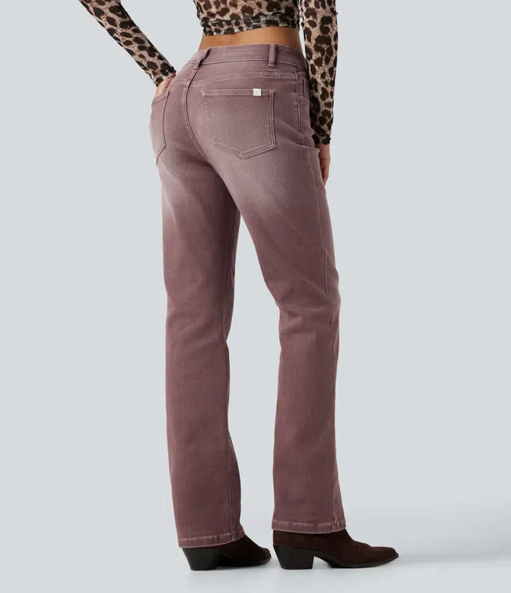 Med låg midja bootcut färgglad vardagsjeans med fickor