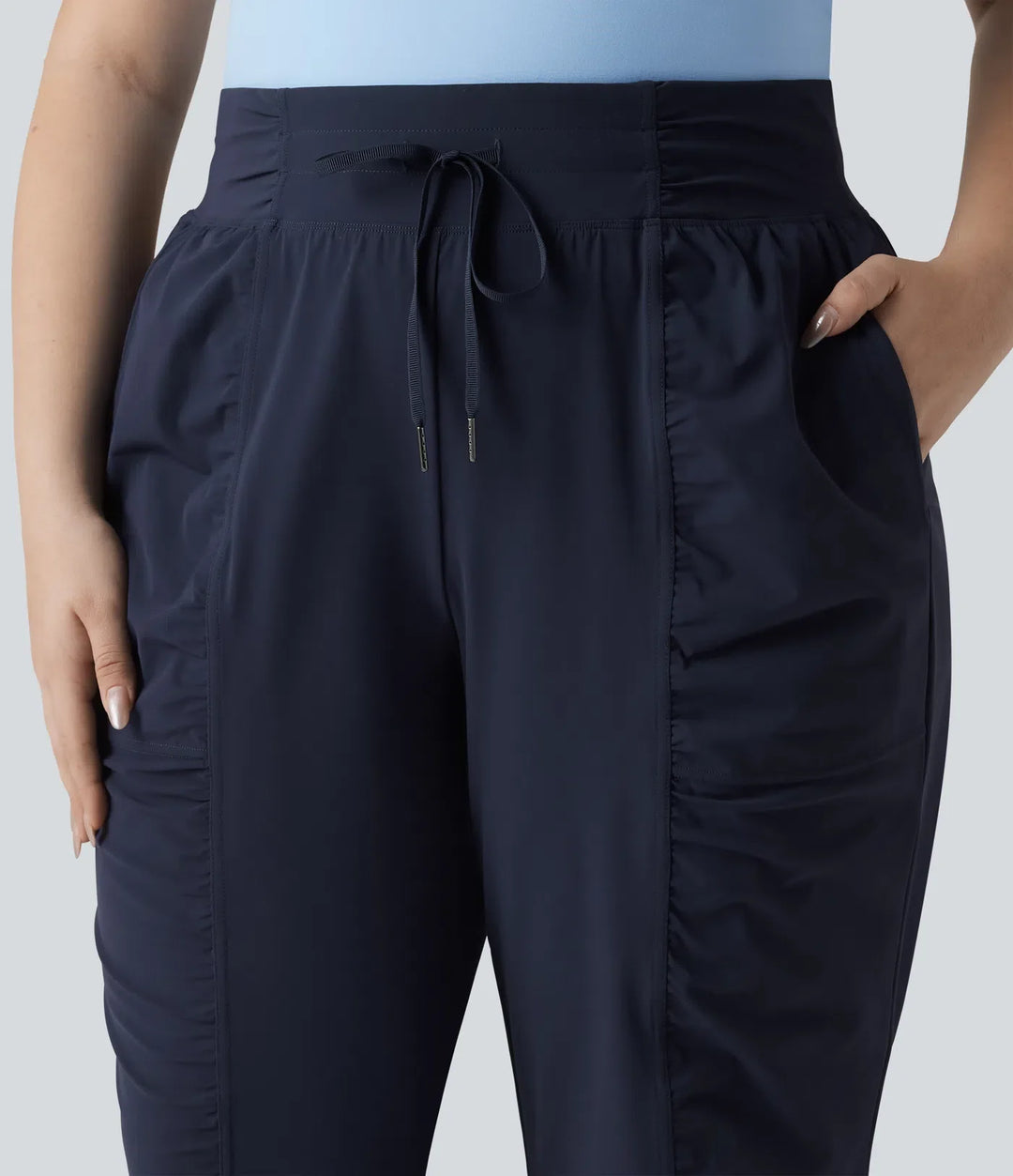 Plusstorlek med hög midja dragsko rynklad avsmalnande snabbtorkande InstantCool dans joggingbyxor med fickor – UPF40+