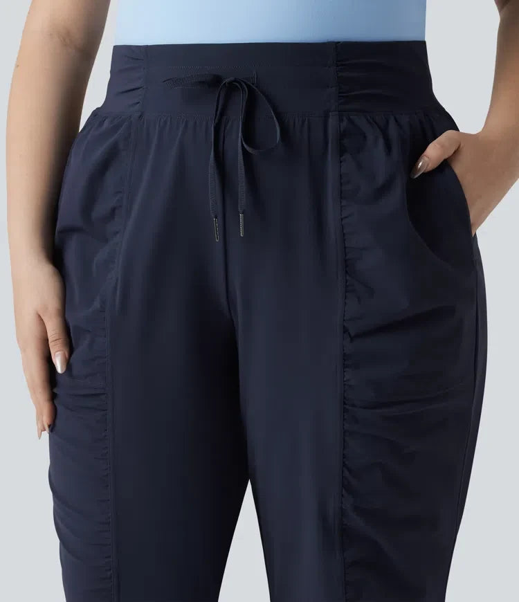 Plusstorlek med hög midja dragsko rynklad avsmalnande snabbtorkande InstantCool dans joggingbyxor med fickor – UPF40+