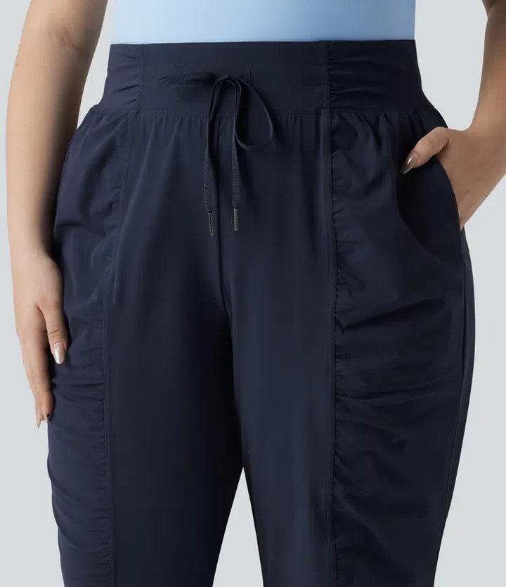 Plusstorlek med hög midja dragsko rynklad avsmalnande snabbtorkande InstantCool dans joggingbyxor med fickor – UPF40+