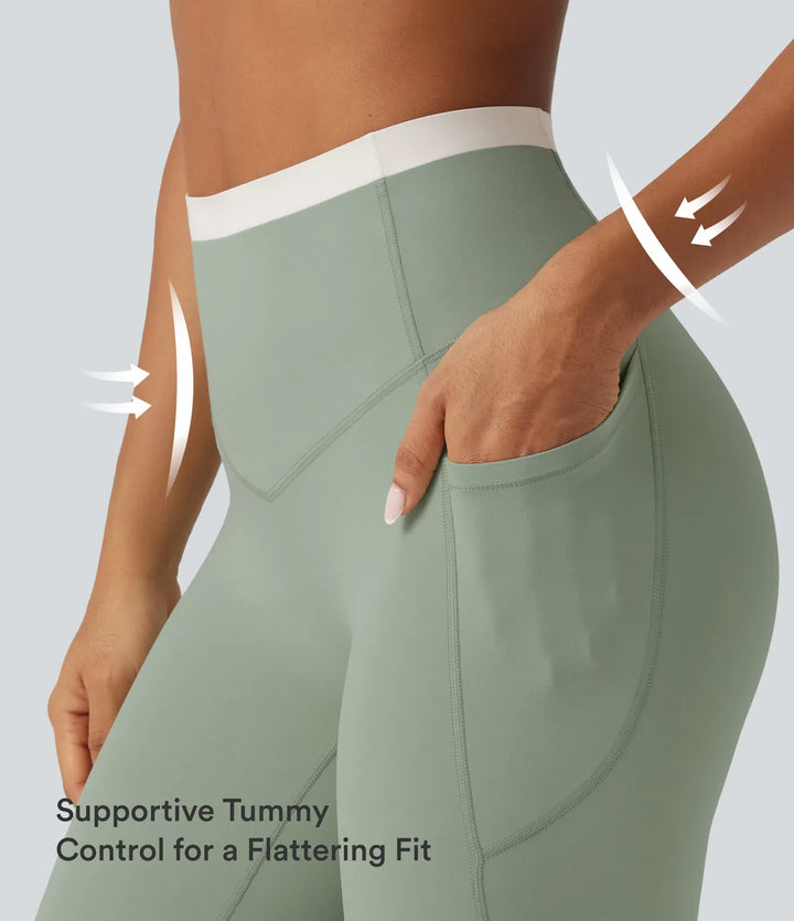 Lyckera UltraSculpt högmidjad magkontroll färgblock skinny yogaleggings med fickor
