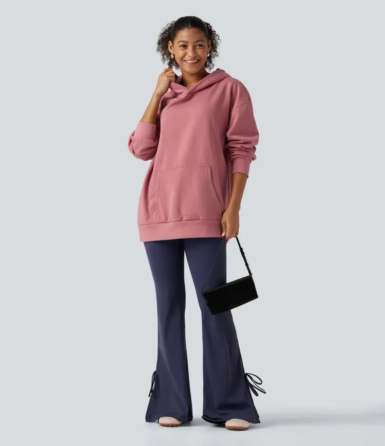 Med huva långärmad fleece vardaglig sweatshirt