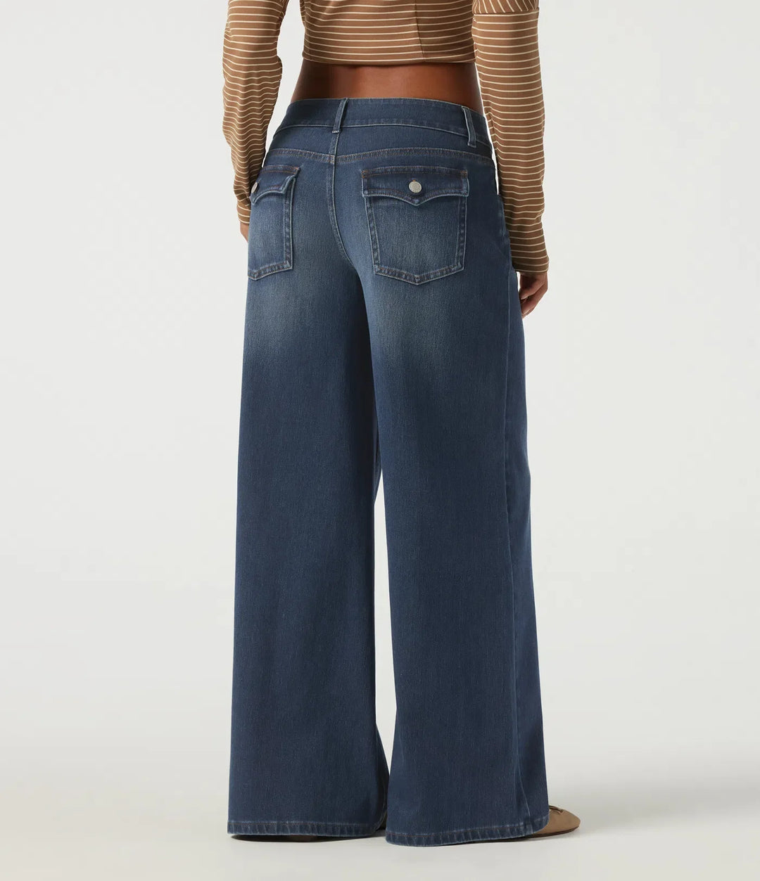 Lyckera Flex låg midja baggy vardaglig bomull jeans med fickor
