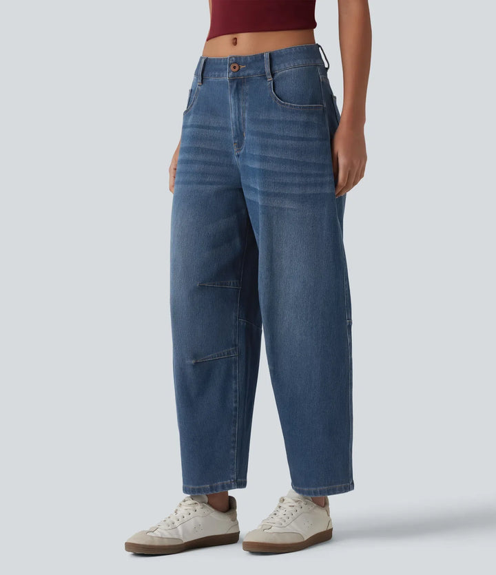 Halara Flex med låg midja dragkedja fickor ballongformade ben vardagsjeans