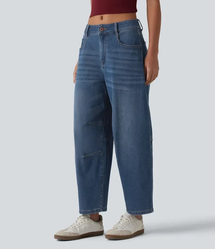 Halara Flex med låg midja dragkedja fickor ballongformade ben vardagsjeans