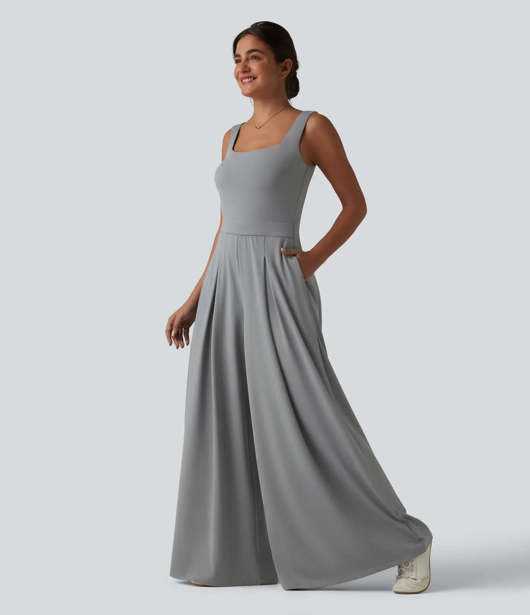 Fyrkantig halsringning baggy vardaglig jumpsuit med fickor-Easy Peezy Edition
