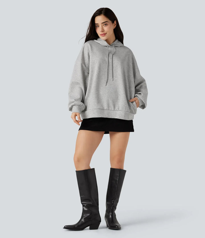 Med huva långärmad vardaglig sweatshirt med fickor