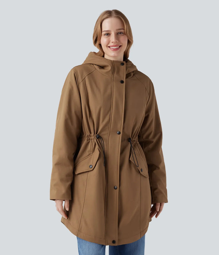 Med huva dragsko fleece vardaglig parka sherpajacka med fickor