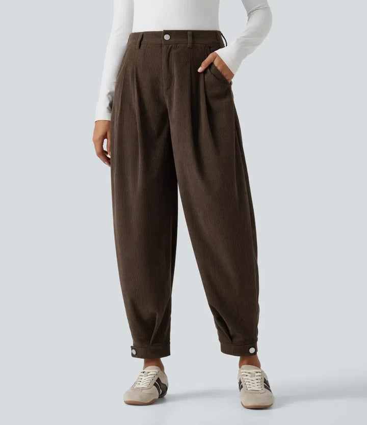 Medelhög midja manchester vardaglig ballong joggers med fickor