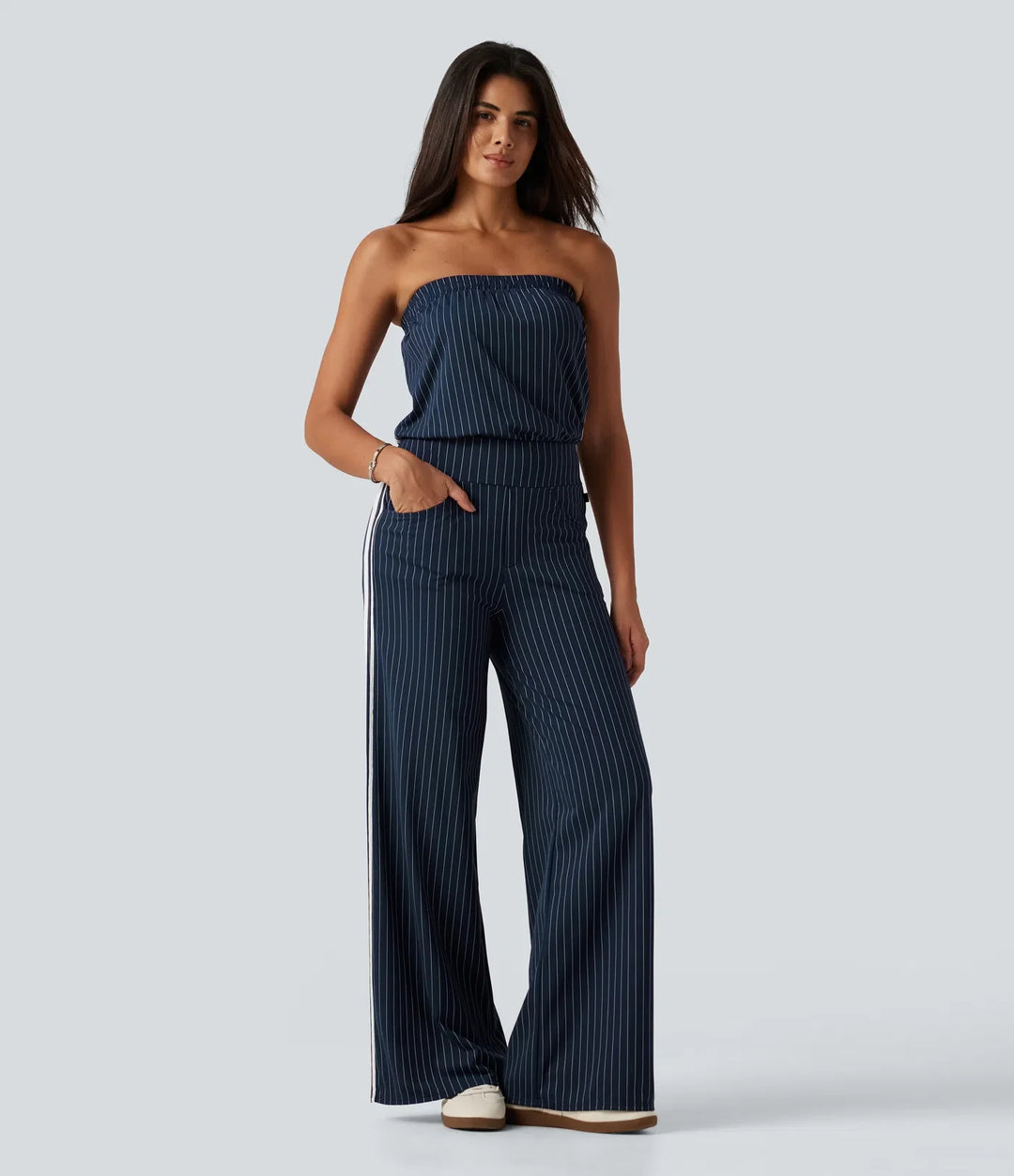 Tub sida randig InstantCool raka ben vardaglig jumpsuit med fickor-Easy Peezy Edition